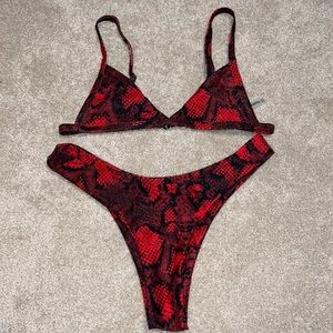 Red snake print swim suit